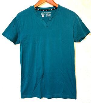 XRAY JEANS Men's Teal Split Crewneck Short Sleeve T-Shirt Henley | Medium